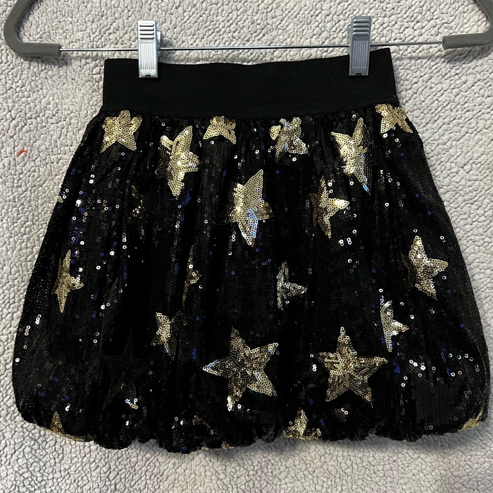 Girls black with gold stars sequin skirt